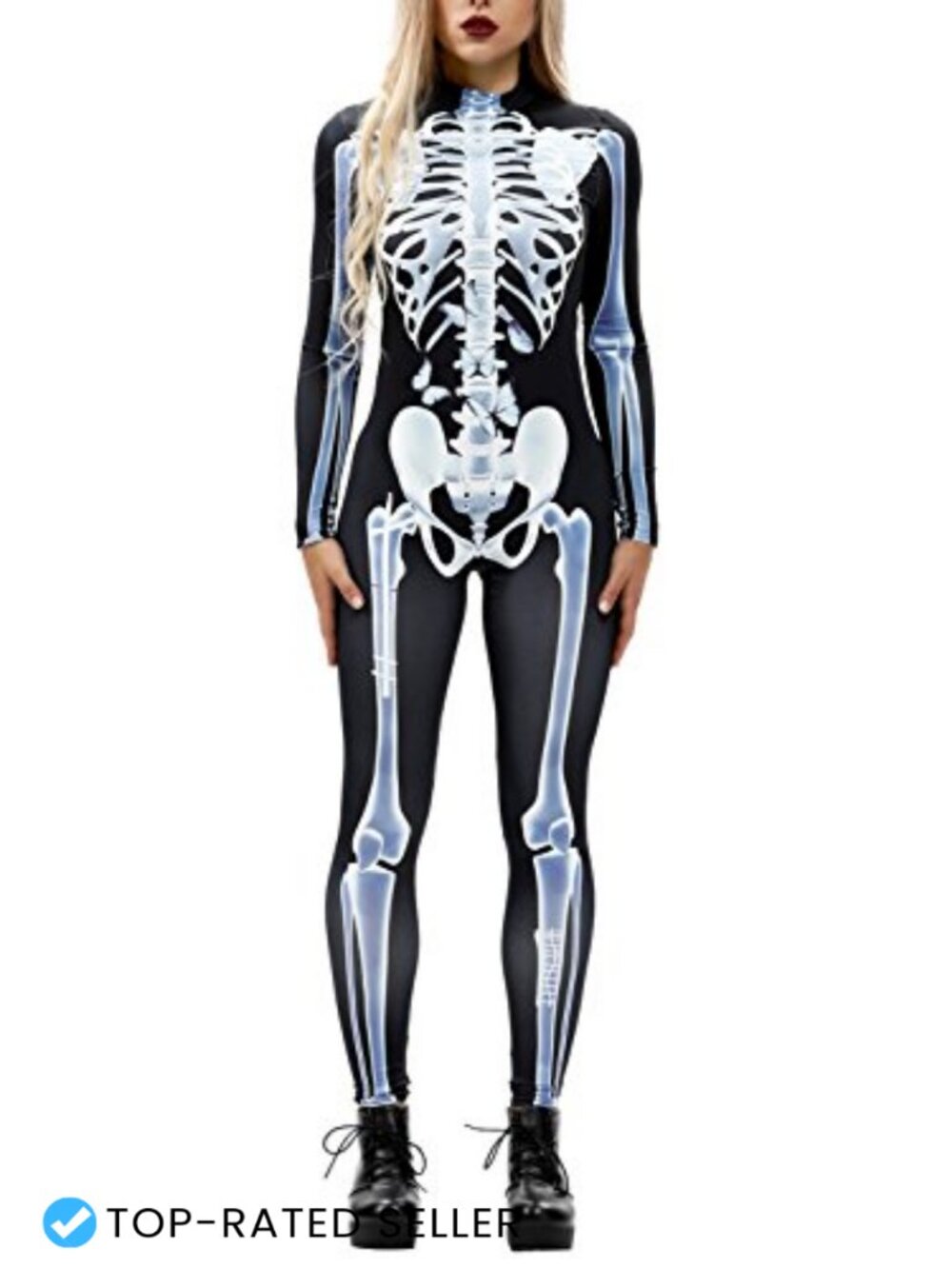 Fixmatti Women Halloween Skull Print Long Sleeve Jumpsuit Costume